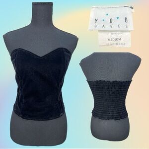 Vtg 90s YOU BABES Black Velveteen Sweetheart Crop Pullover Corset top Sz Med